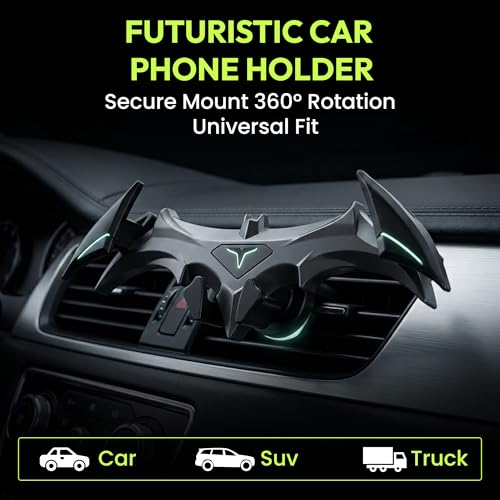 Image of Questsole Car Mobile Holder, Universal Air Vent Phone Mount for All Smartphones, 360 Rotation, Strong Grip, Futuristic Bat-Wing Design - Jet Black