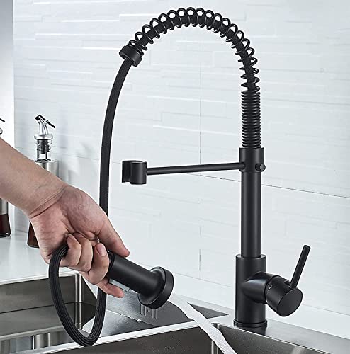 AILRINNI Grifo de Cocina Extraíble Negro - Grifo de Fregadero con Resorte con Rociador Extraíble de 60 cm, Giratorio 360°, 2 Modos de Rociado Grifo Cocina de Acero Inoxidable Cover