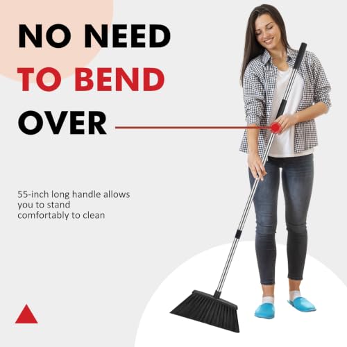 Image of Heavy Duty Broom, 55 Inch Long Handle Outdoor Large Angle Brooms, Commercial Broom for Sweeping Indoor, for Home Garage Kitchen Office Courtyard Lobby Patio Lawn Concrete,Black