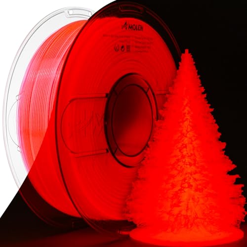 Image of AMOLEN 3D PLA Printer Filament, 1.75mm Glow in The Dark Red PLA Filament for 3D Printing, Best with UV Lamps, 1kg Spool (2.2lbs), Dimensional Accuracy + /- 0.02 mm, Fit Most FDM 3D Printers