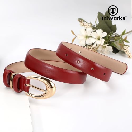 Image of TRIWORKS 2 Pack Women Leather Belt for Jeans Pants Fashion Ladies Faux Leather Belt with Gold Buckle