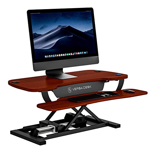 VERSADESK® PowerPro 36” x 24” Standing Desk Converter | 7.75” - 23.5” Electric Height Adjustable Sit to Stand Desk Riser w/ Keyboard Tray & USB Hub - Ergonomic Workstation for Home & Office, Cherry