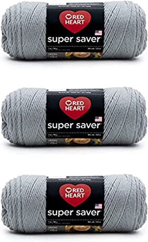 Red Heart Super Saver Dusty Gray Yarn - 3 Pack of 198g/7oz - Acrylic - 4 Medium (Worsted) - 364 Yards - Knitting/Crochet