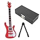 Mini-E-Bass-Gitarren-Modell, Miniatur-E-Gitarre aus Holz mit Ständer, Musik-Ornament, Miniatur-Puppenhaus-Modell, Simulation Bass-Modell, Musikinstrument-Ornamente (Rot)