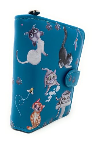 Shag Wear Playful Cats Small Wallet for Women and Teen Girls Vegan Faux Leather Teal 4.5"2