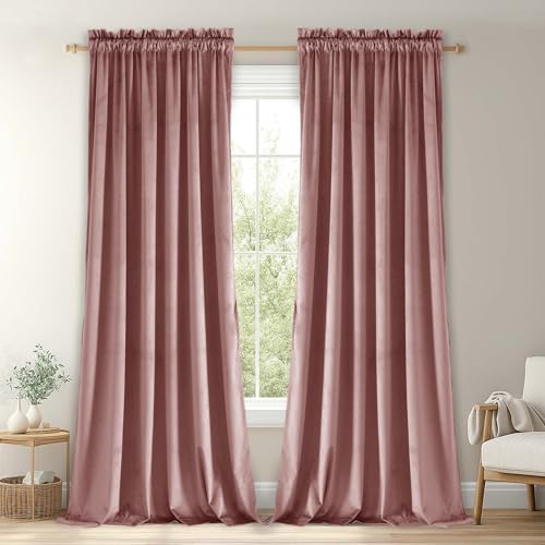 JIUZHEN Wild Rose Velvet Blackout Curtains 52W x 108L 2 Panels