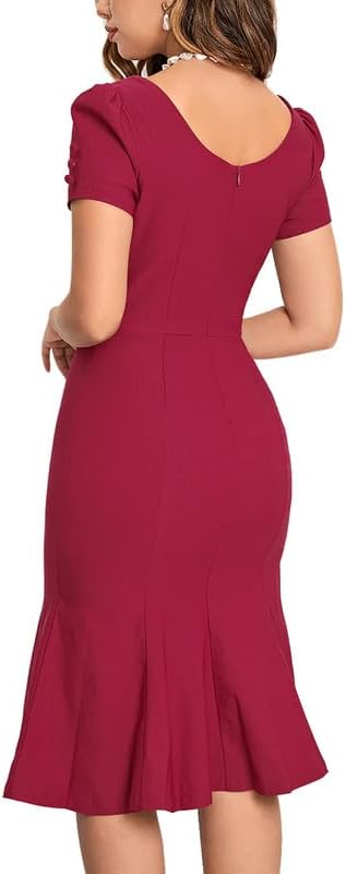 MUXXN Women's 1950s Retro Dress Vintage Short Sleeve Button Down Mermaid Bodycon Midi Casual Work Cocktail Dresses - Image 2