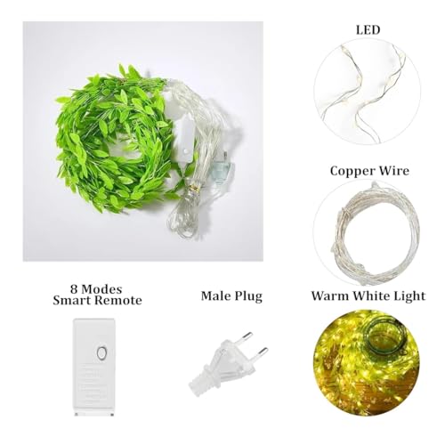 Image of MIRADH Diwali Fairy Lights Leaf Curtain String Light, 180 LED Artificial Leaf Vine with 8 Modes for Diwali, Navratri, Christmas & New Year Home & Party Decor (10x3 ft) (1, Warm White)