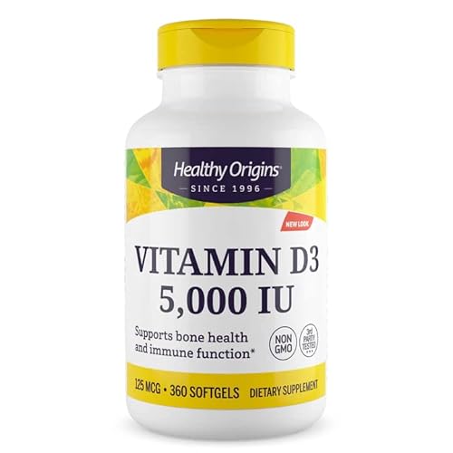 Healthy Origins, Depot Vitamin D3, 125mcg (5.000IU), 1 Kapsel alle 5 Tage, 360 Weichkapseln, Hochdosiert, Laborgeprüft, Sojafrei, Glutenfrei, ohne Gentechnik Cover