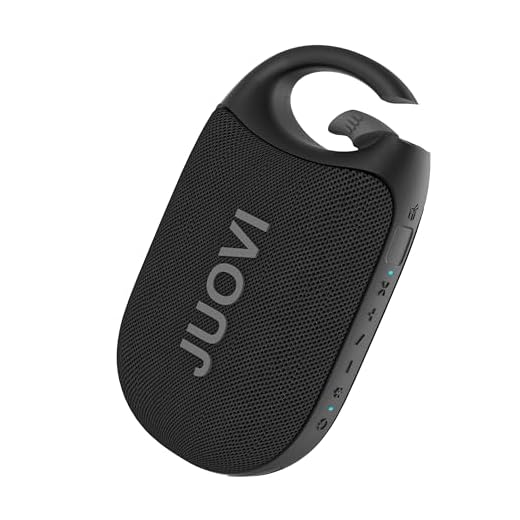 JUOVI Clip Portable Bluetooth Speaker Wireless,Stereo Sound,24H Playtime,Loud Volume,Bluetooth 5.3 Connectivity,IP68 Waterproof,Built-in Carabiner,Speaker for Beach,Room,and Outdoor Travel (Black)