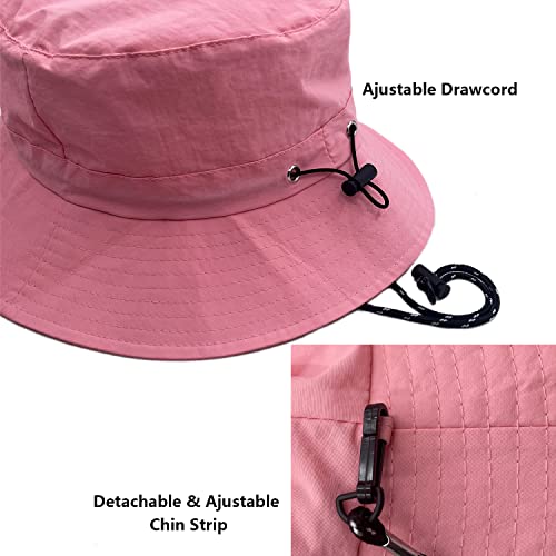Woogwin Waterproof Bucket Rain Hat With Chin Strap Quick Dry Packable Boonie Sun Hat Safari Hat Uv Protection(Pink1) #TOP1