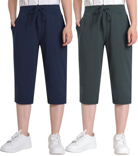 Weintee Women's Capri Pants Petite Short 2 Pack