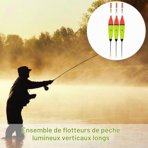 Wxinsheng Flotteur de Pêche Lumineux Nuit,Lot de 3 Flotteurs Truite 10g,Bobbers Pêche Jour/Nuit en Mousse EVA,pour Carp,Perche,Brochet – vue 6