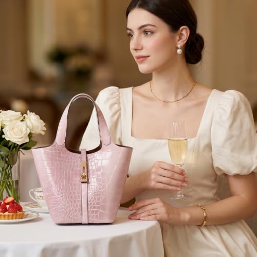 Image of Tote Bag for Women Vegan Leather Bucket Purse for Women Top Handle Handbag Shoulder Bag with Detachable Small Purse