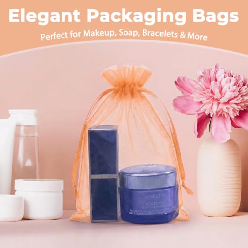 Image of Crweety 50PCS Organza Bags 3x4 Peach Small Gift Bags Mesh Drawstring | Party Favor Goodie Bag Bulk, Jewelry Sachet Candy Treat Soap Makeup Pouches, Wrap for Wedding Baby Shower Birthday Halloween