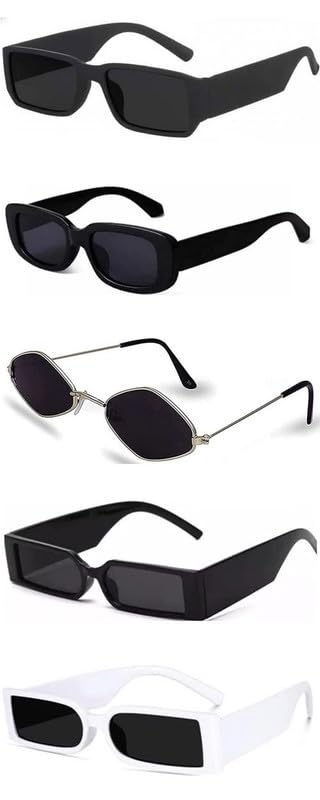 sheomy Unisex combo offer pack of 5 shades Unisex Fashion Sunglasses Set, 5 Pairs, Metal Frame, Black and Silver - Combo5-42408-picture-49