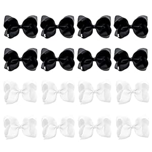 DEEKA 16 PCS 4″ Hand-made Hair Bow Grosgrain Ribbon Solid Color Hair Bow Alligator Clips Hair Accessories for Little Teen Toddler Girls -White/Black