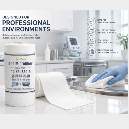 Image of Microfiber Cleaning Cloth Roll | 10 Reusable Tear-Away Sheets (25x25 cm, 220 GSM) | Washable Lint-Free Cleaning Towels for Kitchen, Car, Glass, Office & Home | Ultra Absorbent White Cloth Roll