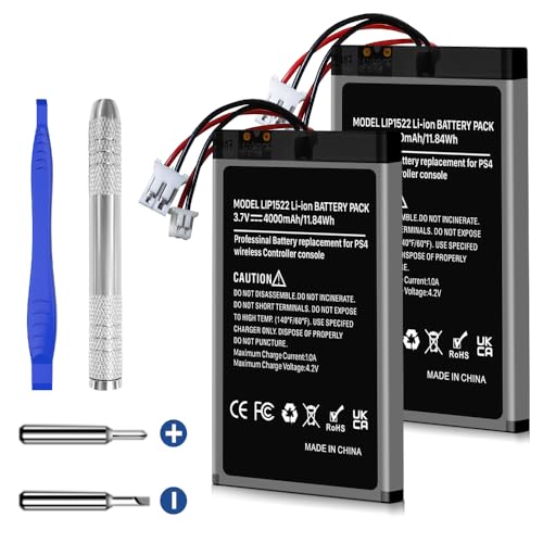 4000 mAh Alta capacità: batteria estesa con capacità di 4000 mAh per Sony PS4, la batteria con più potenza rispetto alla batteria originale. La capacità delle celle della batteria da 0 cicli è migliorata per immagazzinare più energia, portare più tempo di standby, aumentare la durata della batteria e ridurre i tempi di ricarica. Dite addio al fastidio delle vecchie batterie!