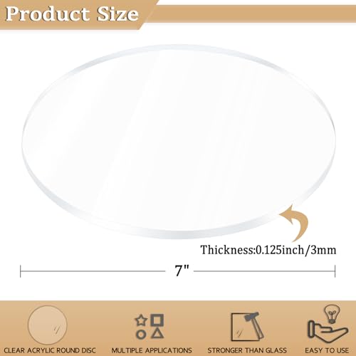 Image of 2 Pieces 1 /8 inch Clear Circle Acrylic Sheet, 7 Inch Diameter Plexiglass Sheet, Round for Cake Discs, Plexiglass Table Top, Acrylic Backdrops and DIY Display Projects Craft
