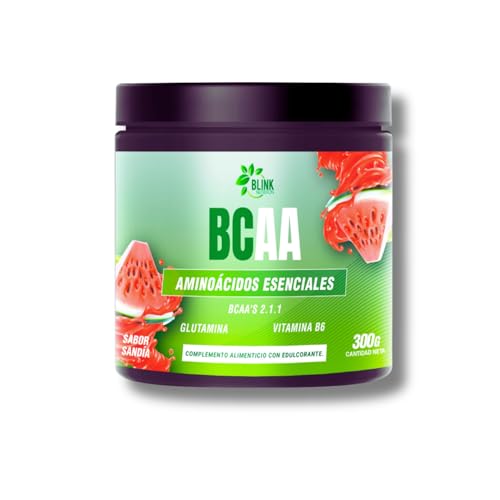 BCAA 2:1:1 con Glutamina y Vitamina B6 | Aminoácidos Esenciales para Recuperación y Crecimiento Muscular | Suplemento Deportivo para Entrenamiento y Rendimiento | Sabor Sandía | 300 g