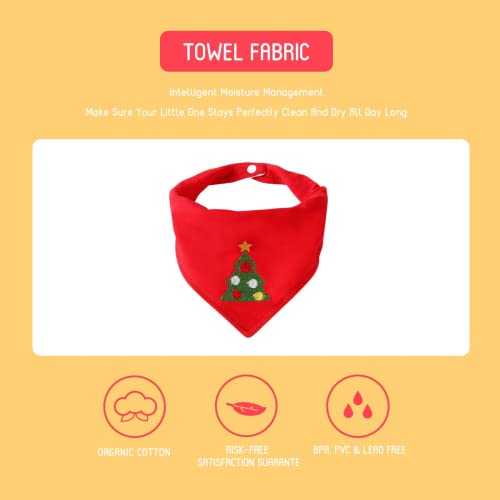 Little Dimsum Baby Bandana Drool Bib For Christmas Baby Bibs Boys & Girls Super Absorbent 100% Organic Cotton Baby Bandana Baby Gift Set For Teething Drooling(Christmas 4-Piece Bib #TOP5