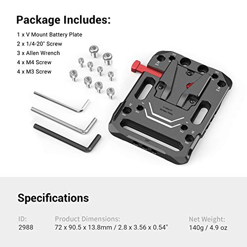 Image of SmallRig V Mount Battery Plate, Mini V-Mount Plate with 1 /4 inch-20 Holes 2988
