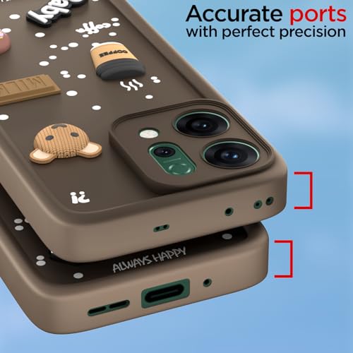 Image of Pikkme Back Cover for Oppo Reno 14 Pro 5G | 3D Cartoon Silicone Case Cute & Fun Full Protective Bumper Cover (Brown)