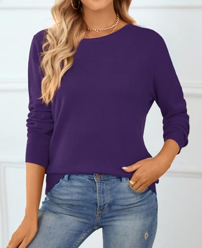Image of QUALFORT Women's 100% Cotton Sweater, Basic Lightweight Long Sleeve Pullover