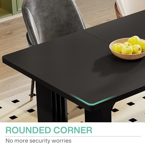 Image of Tribesigns Modern Dining Table for 6 People, 71 inch Large Kitchen Dining Table with Wood Pedestal Base, Rectangular Long Dinner Table for Kitchen, Dining Room, Living Room, Black