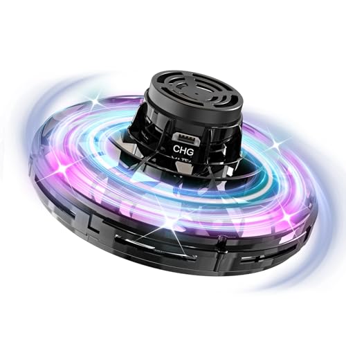 ETPlanet Black Hand Operated Mini Drones for Kids, Cool Magic UFO Flying Orb Ball Toy, Hover Boomerang Fidget Spinner with Lights, Indoor Outdoor Christmas Birthday Gifts for Boys Girls Teens 8 9 10+