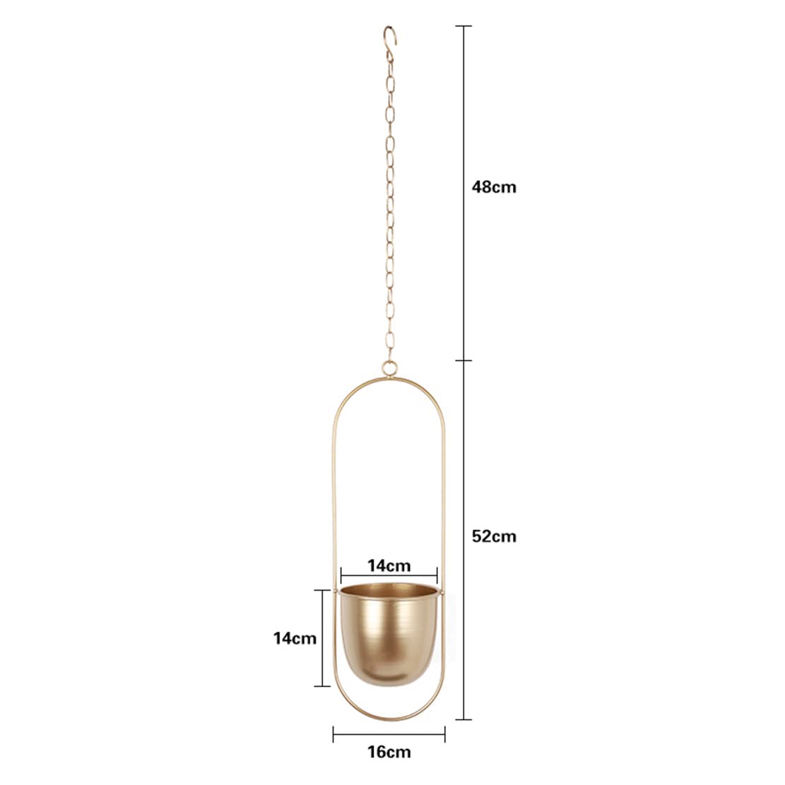 Vaso da fiori sospeso in metallo da appendere a fioriera sospesa, vaso decorativo in metallo (oro ovale)