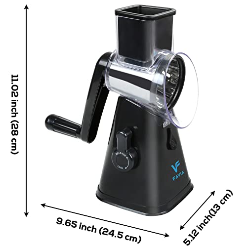 Favia Rotary Cheese Grater With Handle - Vegetable Shredder With 3 Stainless Steel Drum Blades, Round Mandoline Slicer Nuts Grinder, Bpa Free Dishwasher Safe (Black) #TOP4