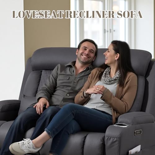 Image of Zero Wall Hugger Power Reclining Loveseat with Adjustable Headrest, Power Loveseat Recliner Sofa with USB&Type-C Ports, Wall Hugger Reclining Loveseat for Living Room (Gray, 2 Seater)