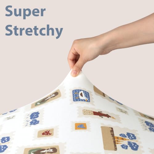 Image of Baby Mini Crib Sheets Boy, Portable 38 inchx26 inch Pack and Play Sheets Fitted for Playard and Pack N Play Mattress, 3-Pack Soft Microfiber Blue Brown Stamp