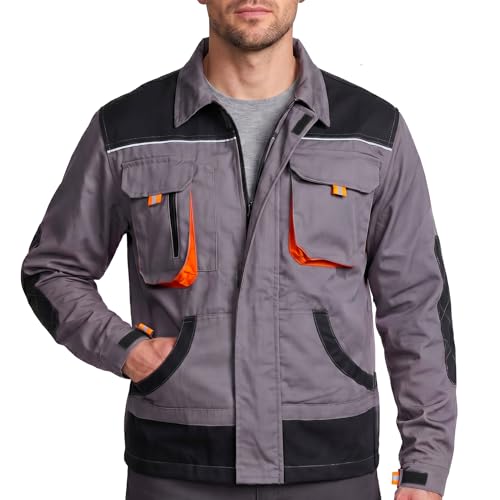 Stenso Des-Emerton - giacca da lavoro multifunzione - vestibilità slim - uomo - grigio/nero/arancione con gomiti rinforzati 56