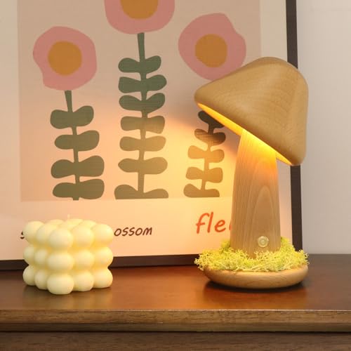 Lampe de chevet champignon en bois massif à intensité réglable