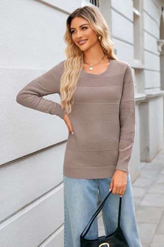 Image of Arach&Cloz Womens Fall Sweaters 2024 Crochet Crew Neck Long Sleeve Knit Tops Pullover Fashion Clothes Outfits