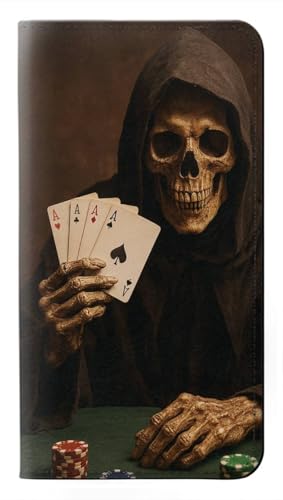 Étui iPhone Grim Reaper Poker en cuir avec clapet de protection Housse