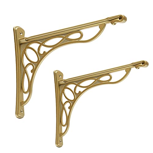 Harpoon Lot de 2 Supports d'étagère Murale, Robustes et matériel Inclus, Finition Or brossé, 24,1 x 19,1 cm