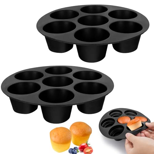 ZOCONE 2 Piezas Silicona Moldes Magdalenas para Air Fryer Molde Muffins Horno para 7 Magdalenas Antiadherente Bandejas Horno Muffins Pequeño para Cupcake Magdalenas (21cm)