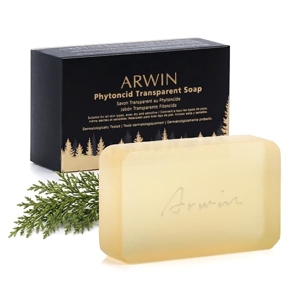 ARWIN Glycerin Soap Bar 180g / 6.3 oz for Face & Body Natural Transparent Soap for Sensitive Skin Gentle Cleansing Hydrating & Soothing with Phytoncide Japanese Pine Scent SLS & Triclosan Free