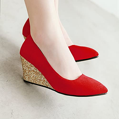 MIOKE Women's Pointed Toe Wedge High Heel Pumps Fashion Suede Slip-On Comfort Chunky Walking Dress Shoes3