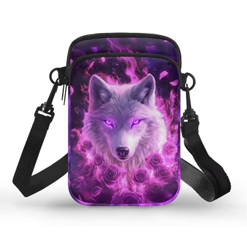 Image of Xpyiqun Galaxy Wolf Phone Purses for Women Crossbody Bag Purple Rose Small Sling Messenger Bags Zipper Shoulder Handbags Womens Trendy Cross Body Pouch Roomy Canvas Wallet Credit Card Holder Handbags