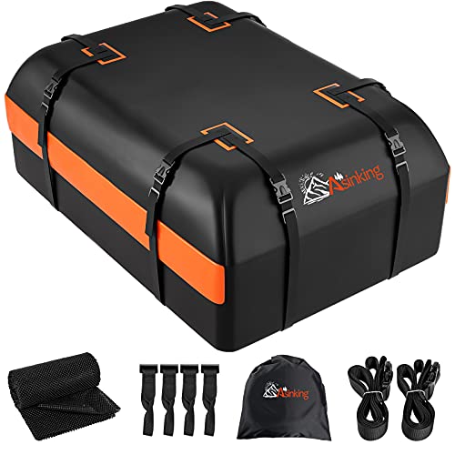 Asinking Car Rooftop Cargo Carrier Bag, 21 Cubic Feet 100% Waterproof Heavy Duty 840D Car Roof Bag for All Vehicle with/Without Racks - Storage Bag, Anti-Slip Mat, 2 Extra Straps, 4 Door Hooks