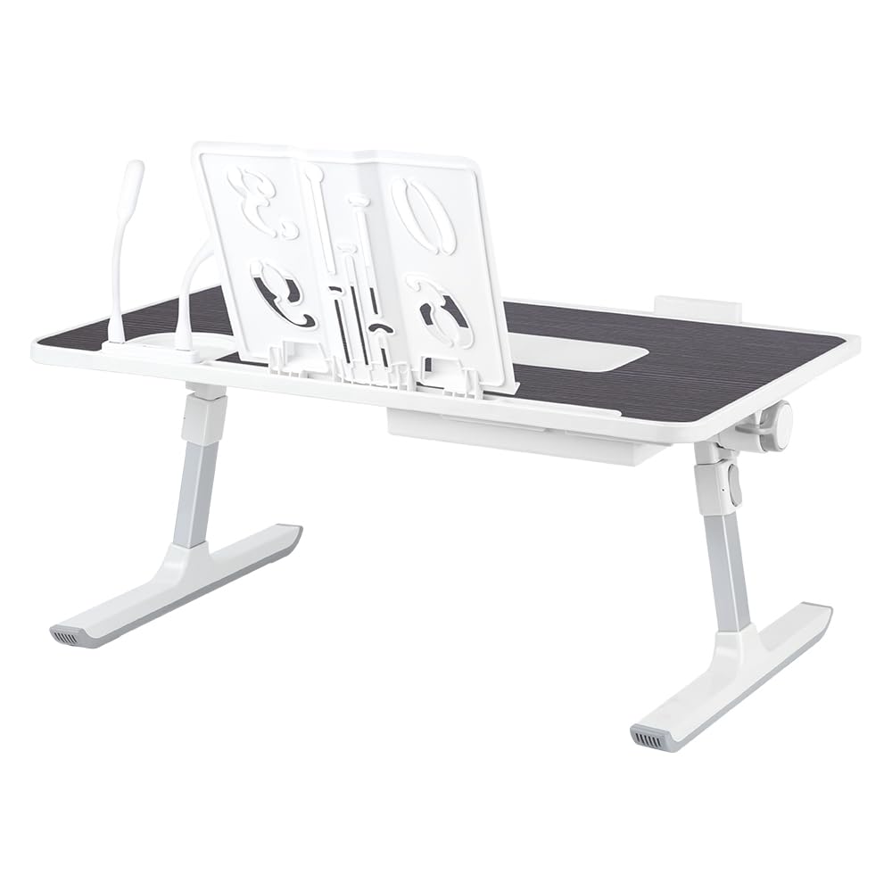 Supfine Table de Lit pour Ordinateur Portable, Support Réglable en Hauteur et Angle, avec Tiroir et Refroidisseur PC Intégré, Noir 60x40 cm