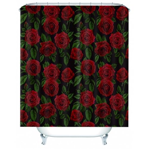 Rideau de douche polyester anti-projections motif roses avec œillets renforcés