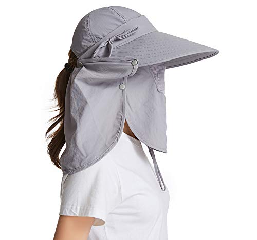 Icolor Women Sun Cap Finshing Hats Upf+50 Detachable Face Mask Neck Flap Visor Wide Brim Sun Protection Hiking Hats (Pink) #TOP5