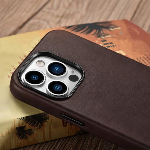 Étui en cuir véritable souple pour iPhone 14 Pro Max antichoc café - 3