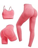 Women's 3 Piece Workout Sets Neck Pleated Strappy Sports Bra with Scrunch Butt Lift Yoga Leggings Hi